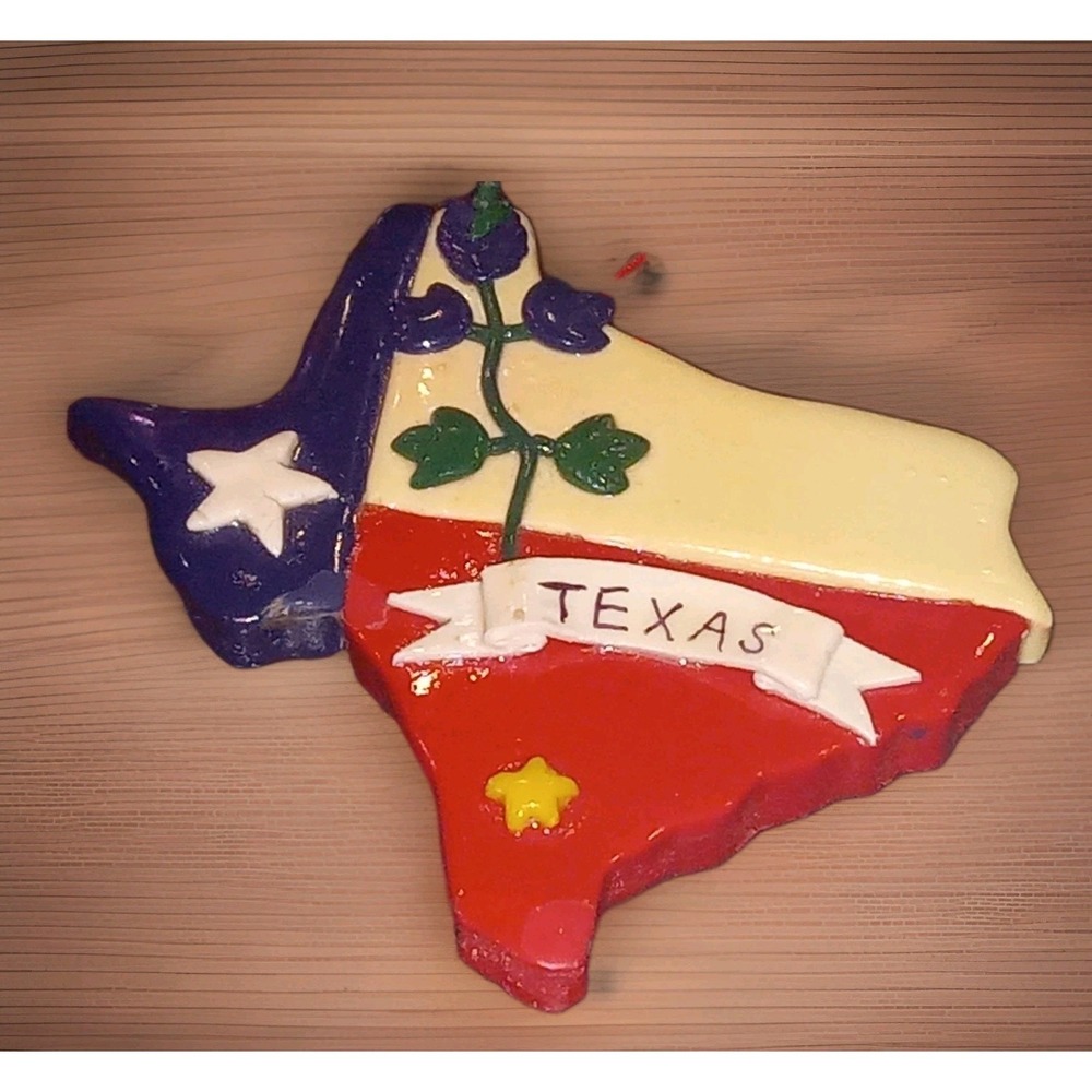 POLYMER CLAY TEXAS PATRIOTIC CHRISTMAS ORNAMENT LONE STAR HAND CRAFTED RED BLUE‎